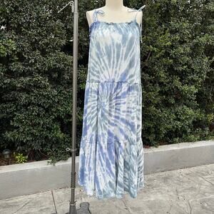 New with Tags Lucky Brand Women's Blue Tie Dye Tiered Midi Dress Flowy Boho S